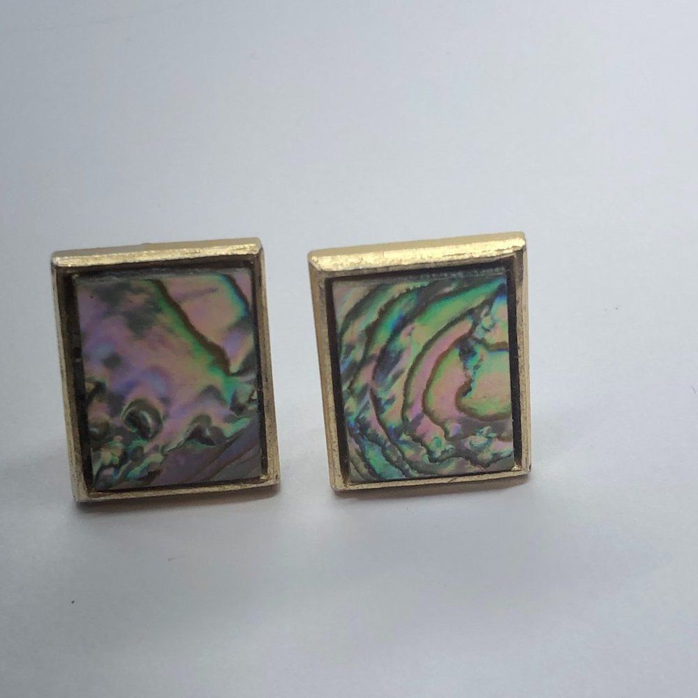 Pretty Vintage Rectangular Abalone Shell Clip On … - image 2